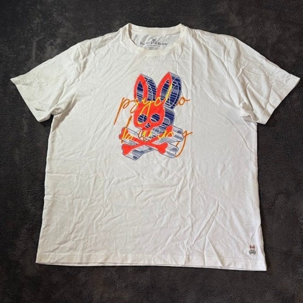 Psycho Bunny Mens White Pima Cotton Graphic T-Shirt Size 8 XL Skull Crossbones
